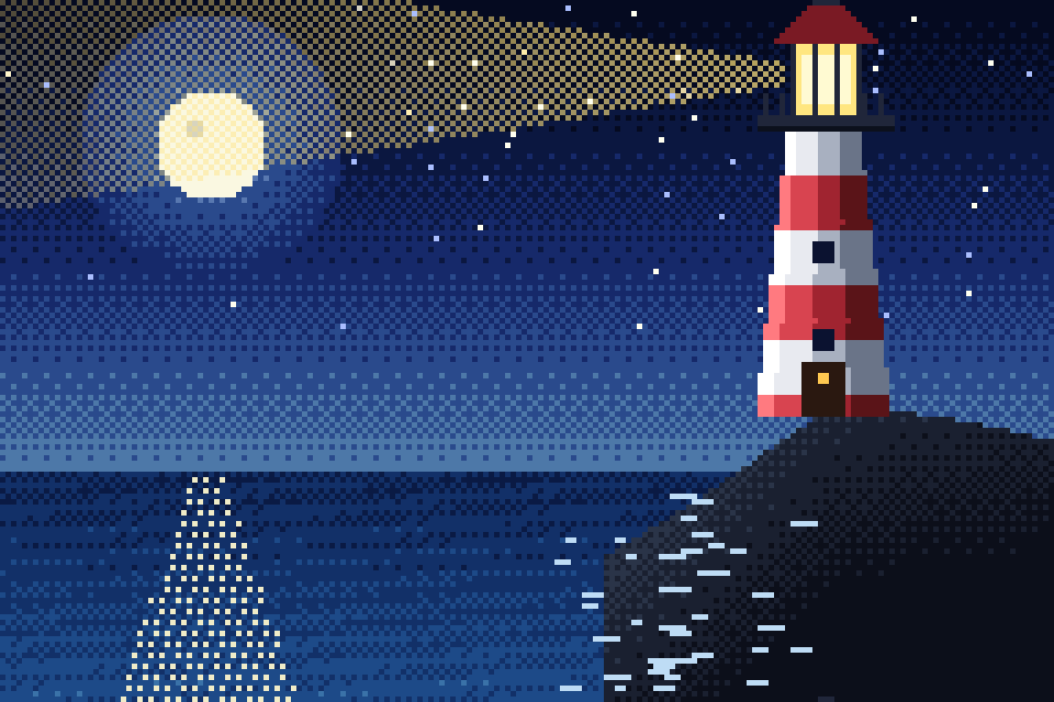 月夜の灯台